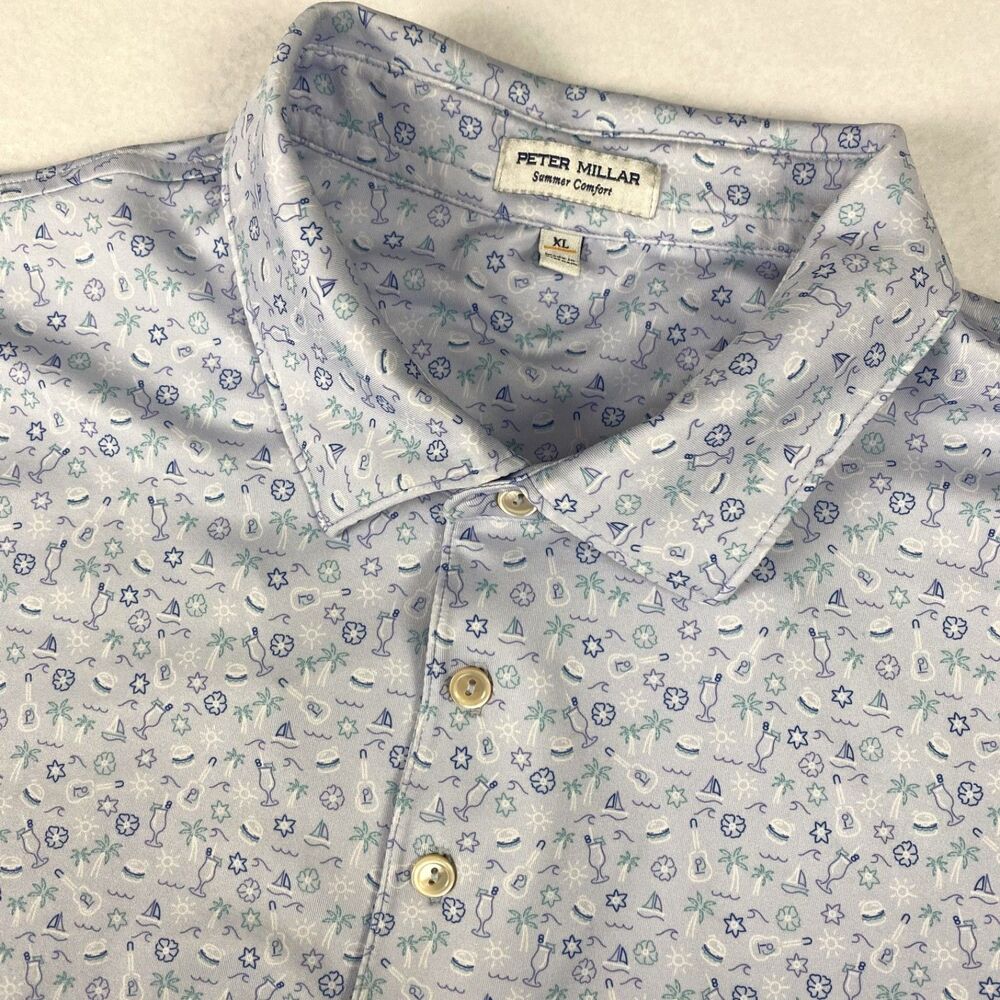 Peter Millar Utopia Burger Summer Comfort Golf Polo Shirt XL Blue Performance
